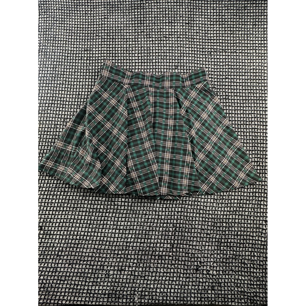 DJT Skater Skirt Womens XL Green Excellent Plaid Pleated Mini Skirt